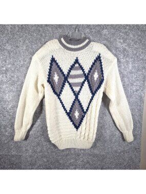 VTG FORUM Hand knitted sweater Cream Gray Mens Size Medium